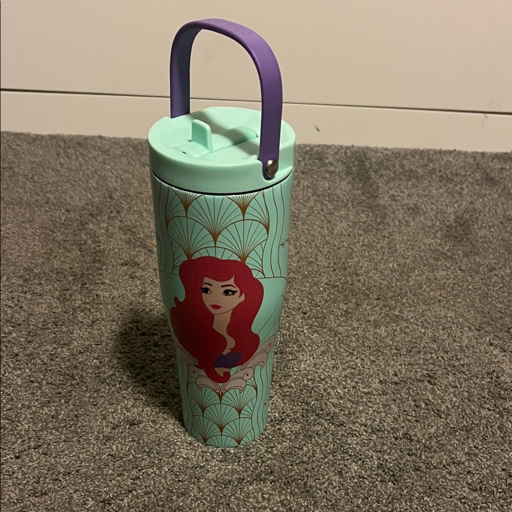 Corkcicle cruiser Go cup XL Ariel Themed Travel Mug with Purple Handle